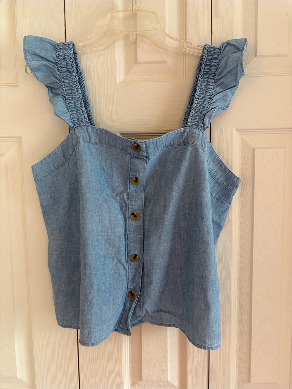 J. Crew Light Blue Chambray Tank with Button Front